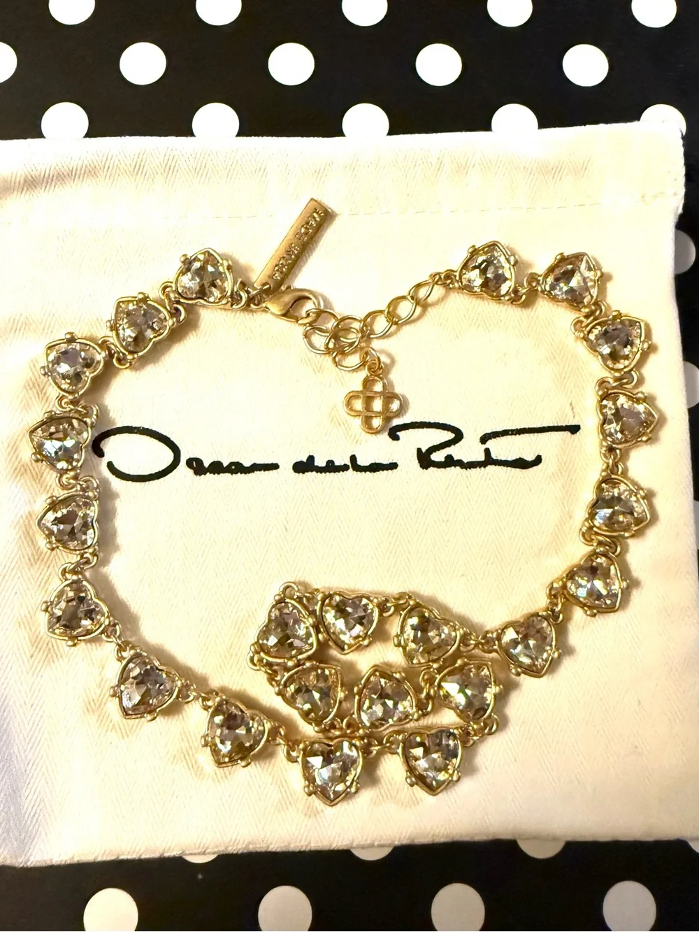 Oscar de la Renta Gold and Clear Crystal Heart Link Necklace